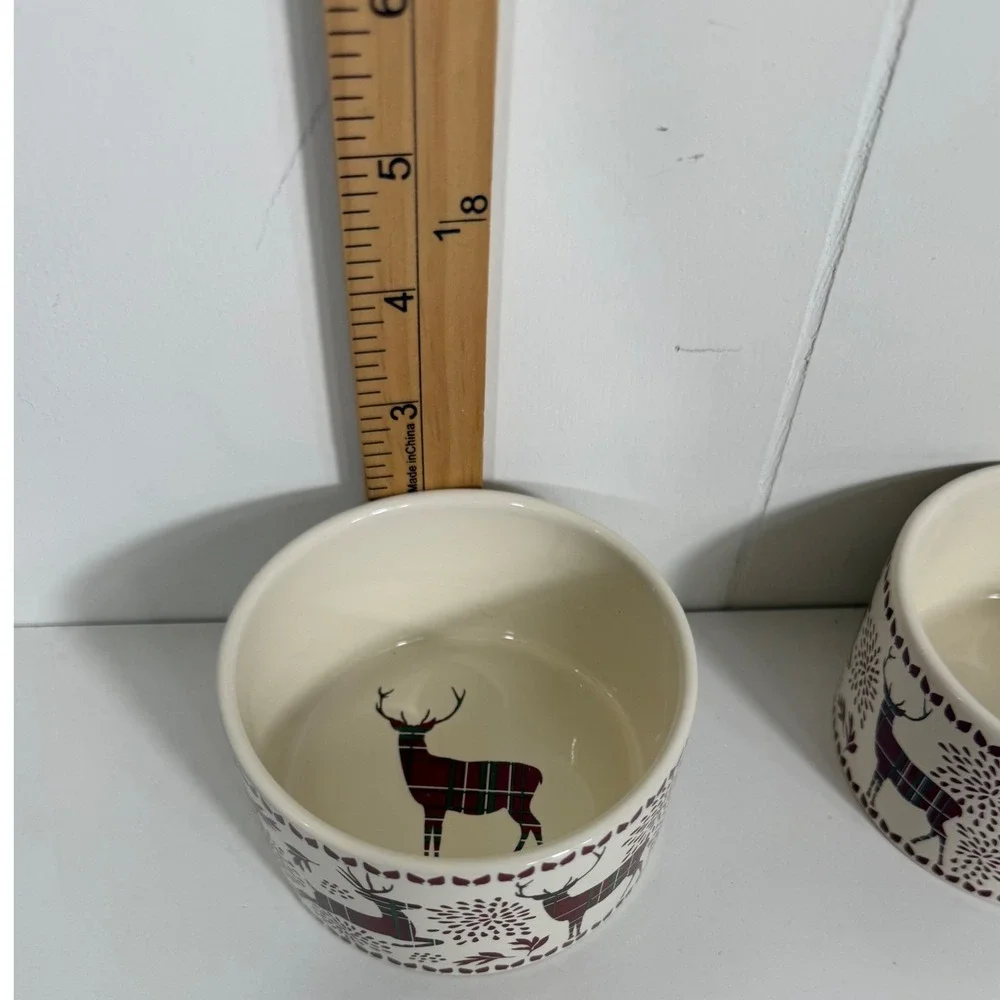 The Bakeshop by Masterclass Reindeer Ramekins Set of 4 Christmas Plaid Holiday